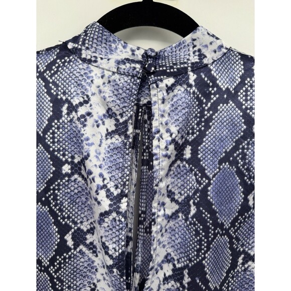 Topshop Python Snake Print Satin Crop Top Navy Mock Neck Long Sleeve Chic Blouse - Picture 4 of 11